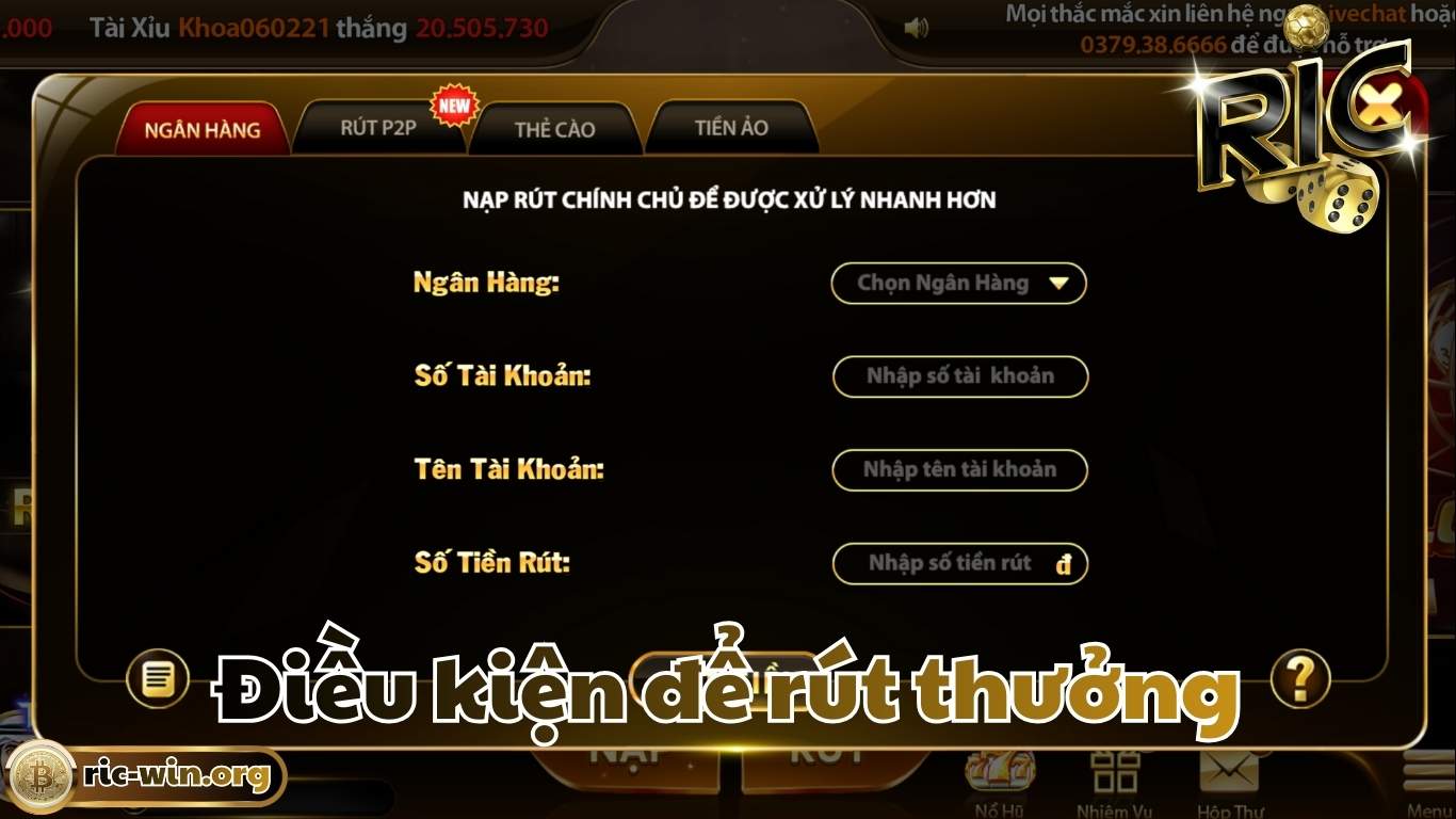Điều kiện để rút tiền Ricwin Điều kiện để rút tiền Ricwin