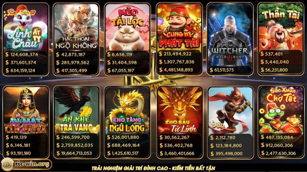 Một số tựa game đáng chơi tại sảnh Slot Ricwin